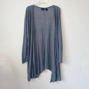 Tahari‎ Linen Open Front Cardigan Womens Large Gray Sharkbite Hem Lightweight